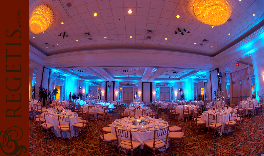 Fairview Park Marriott bathed in blue lighting for reception