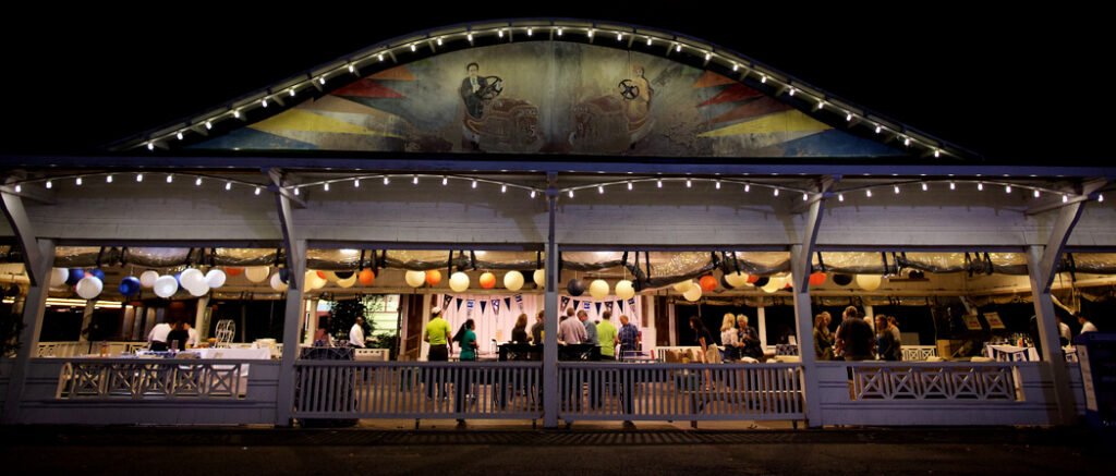 50th birthday party Glen Echo Park bumper car pavilion at night