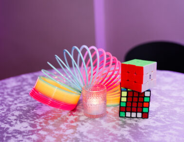 50th-birthday-party-80s-theme slinky rubiks cube